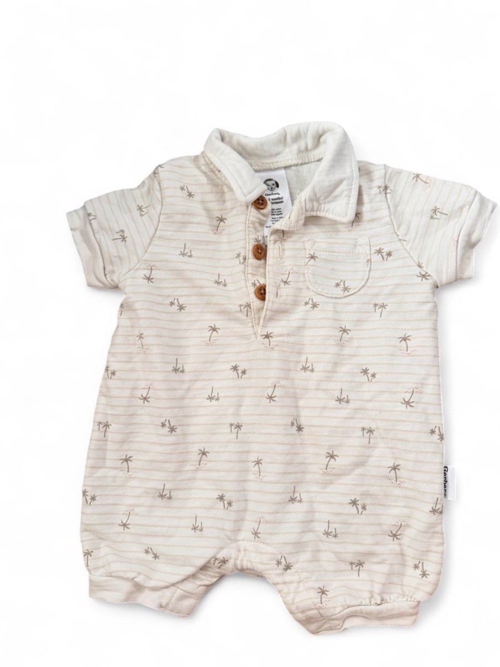 Gerber Cream Palm-Print Polo Romper